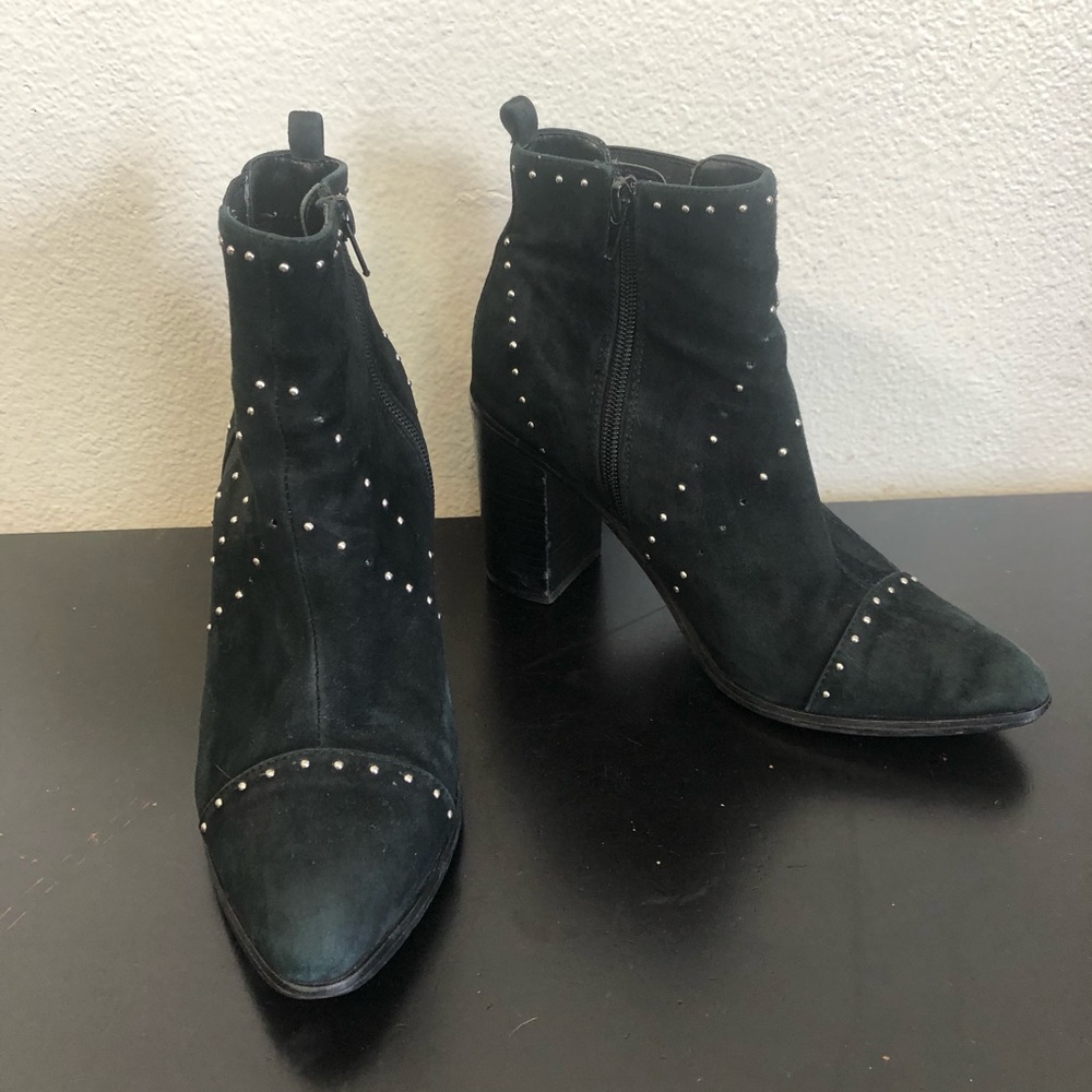 Kensie Black Leather Silver Studded Heeled Boots